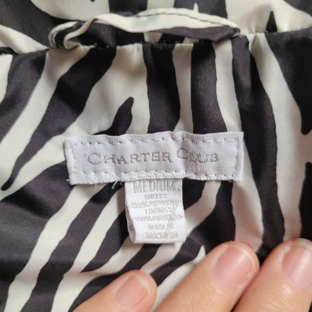 Charter Club Black & White Zebra Print Puffer Vest - Picture 2 of 5